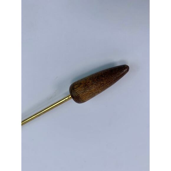 Vintage Barware Gold Tone Swizzle Stick Teak Wood Handle Mid Century Serveware - Picture 9 of 9